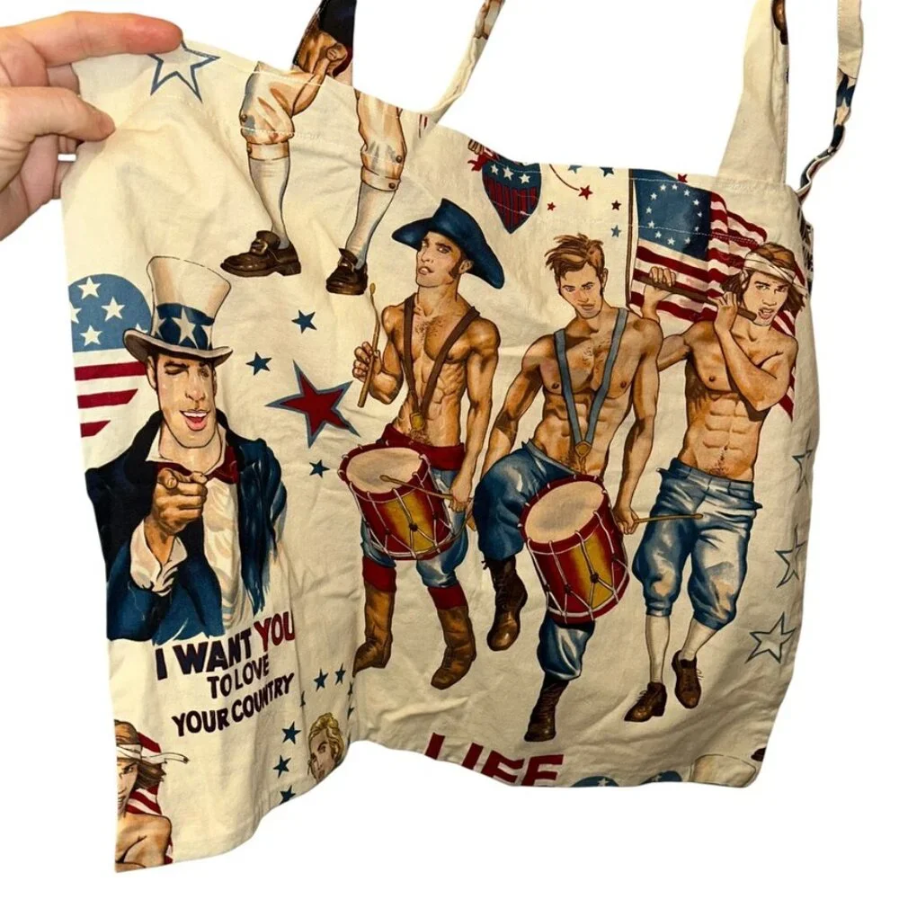 Yankee Doodle Dandy Gay UNcle Sam cotton recycled reusable tote bag